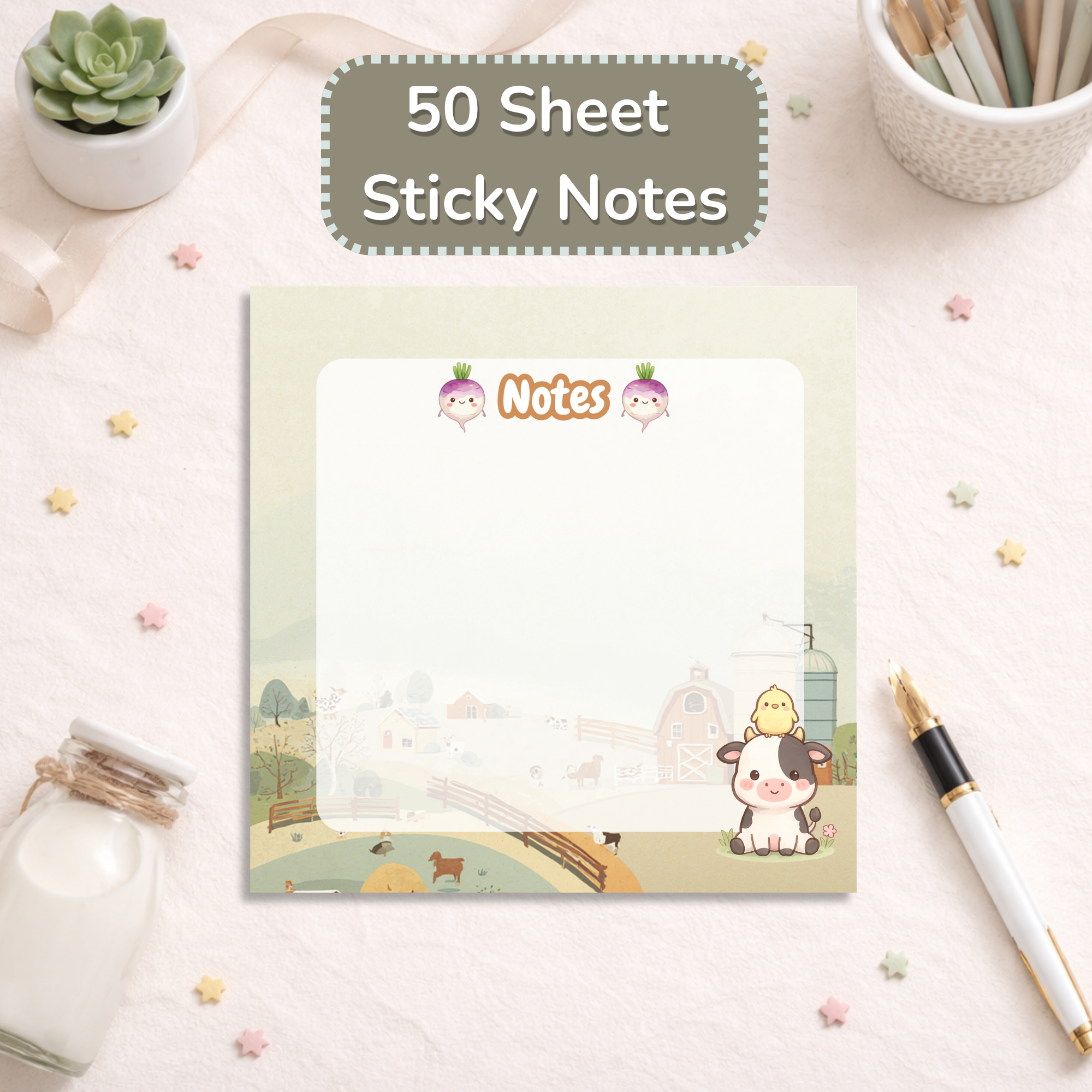 Cute Cow Sticky Notes | Kawaii Memo Pad | Aesthetic Planner Notes | Farm Animal Desk Accessories
