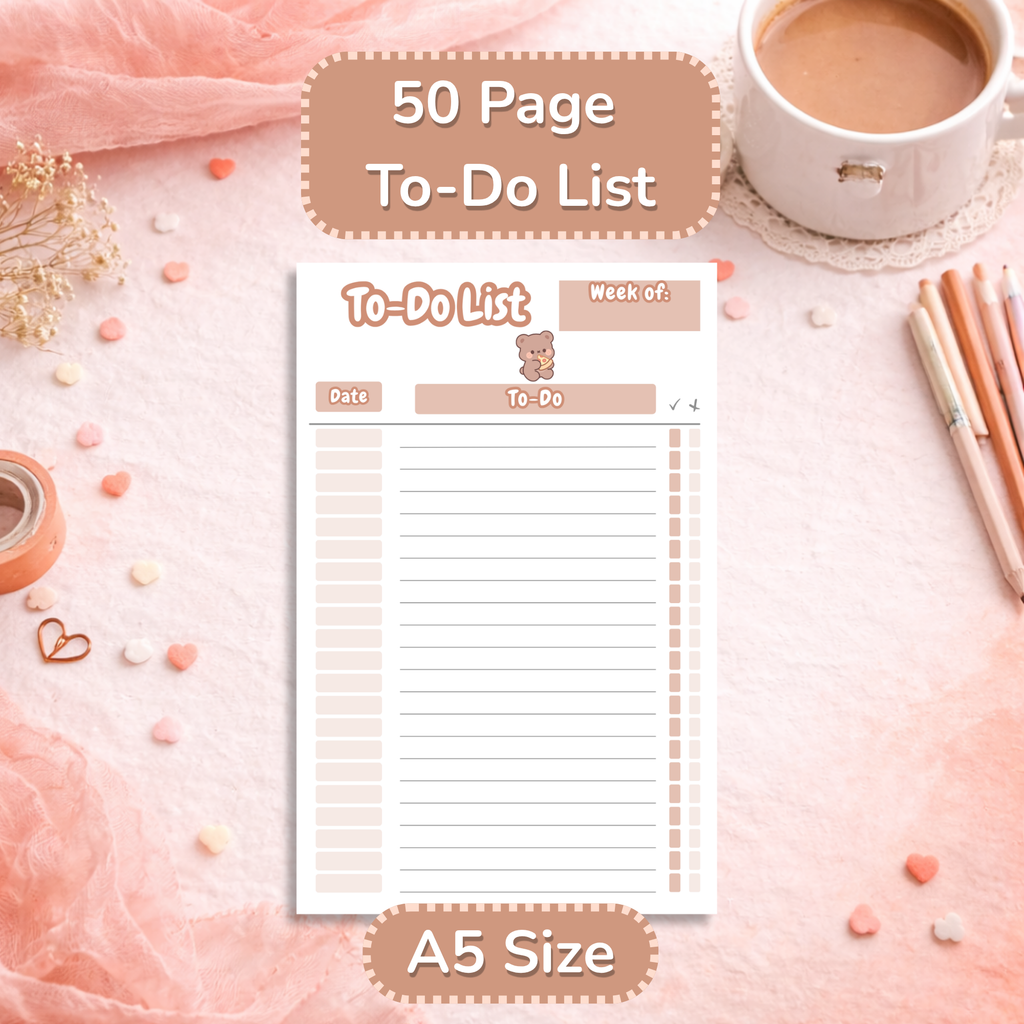 Cozy Bear To Do List Notepad | Kawaii Daily Planner Pad | Aesthetic Task List | Cozy Productivity Notepad
