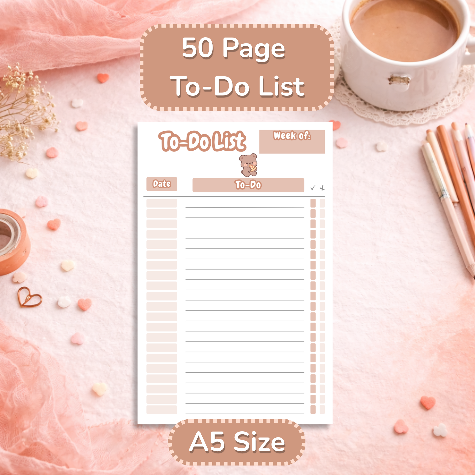 Cute Bear To Do List Notepad | Kawaii Daily Planner Pad | Aesthetic Task List | Cozy Productivity Notepad
