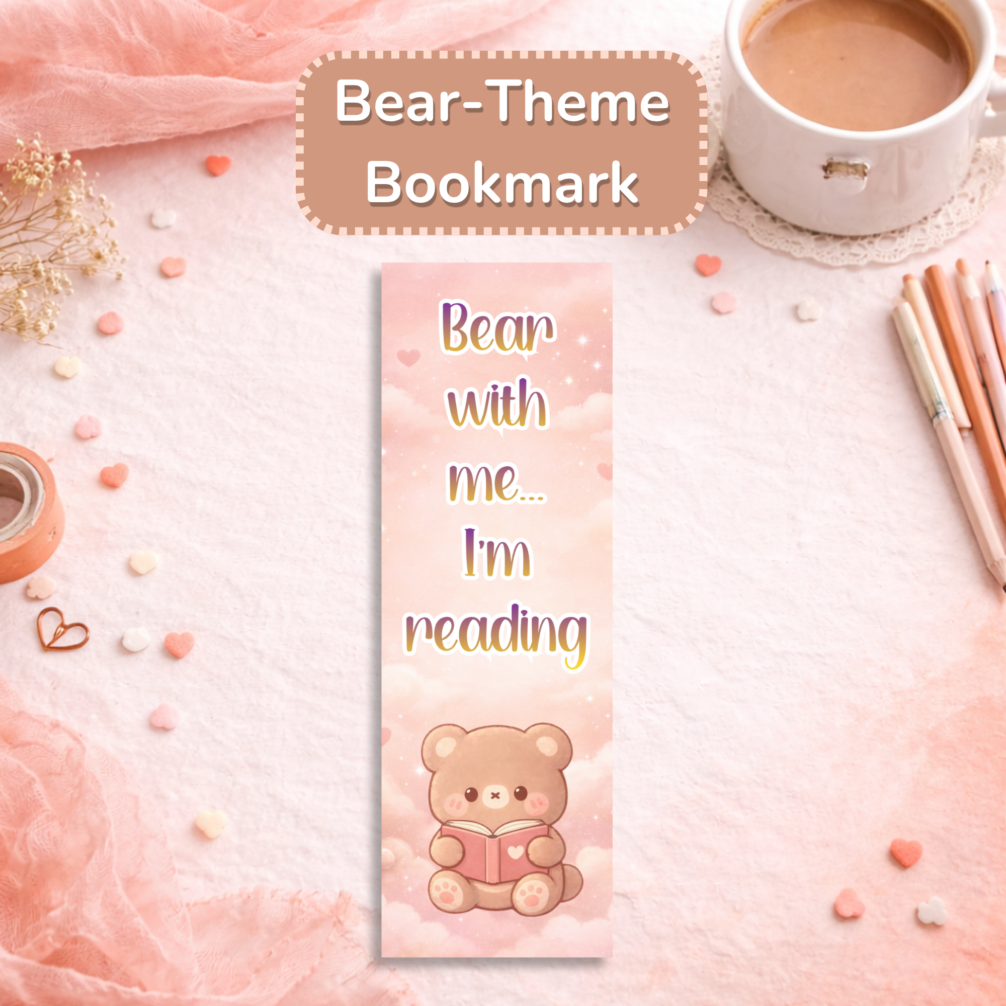Cute Bear Bookmark | Kawaii Animal Bookmark | Aesthetic Reading Accessory | Cozy Book Lover Gift | Planner Bookmark