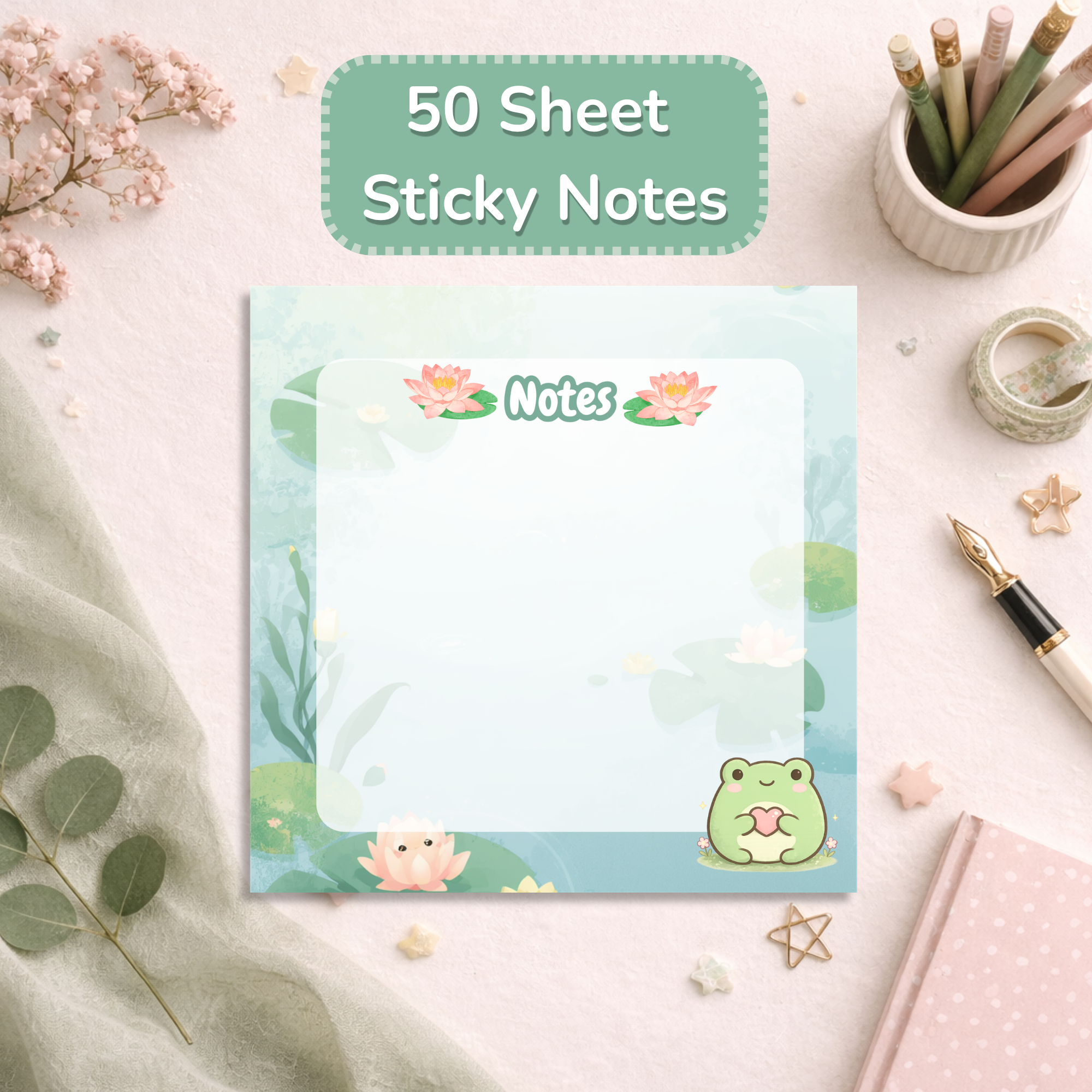 Cute Frog Sticky Notes | Kawaii Memo Pad | Aesthetic Planner Notes | Desk Accessories