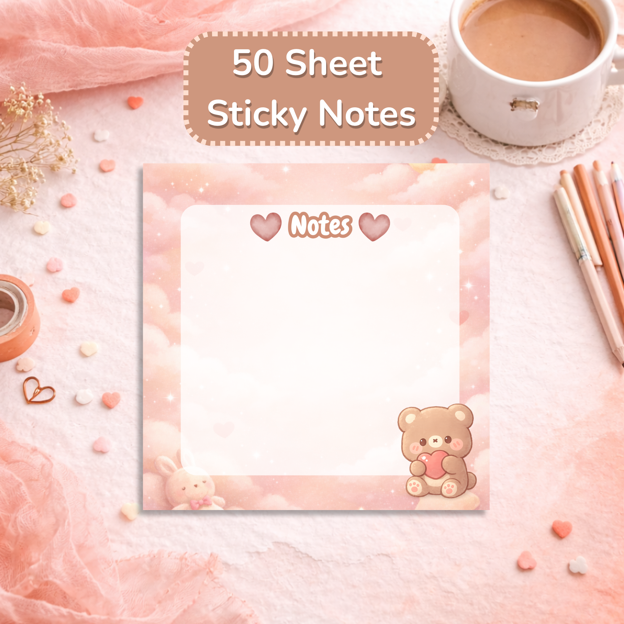 Cute Bear Sticky Notes | Kawaii Memo Pad | Aesthetic Planner Notes | Cozy Desk Accessories