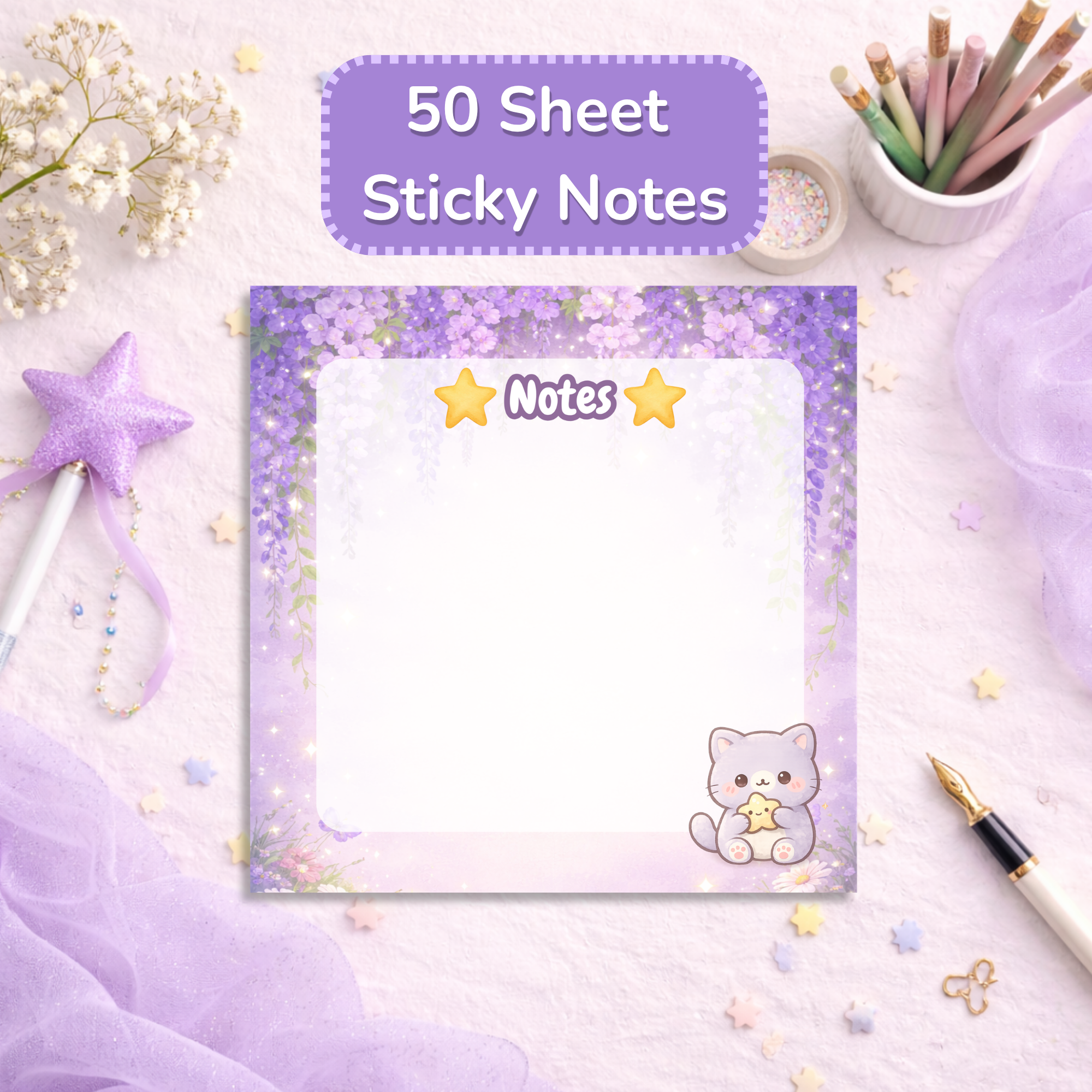 Cute Cat Sticky Notes | Kawaii Memo Pad | Aesthetic Planner Notes | Desk Accessories for Cat Lovers