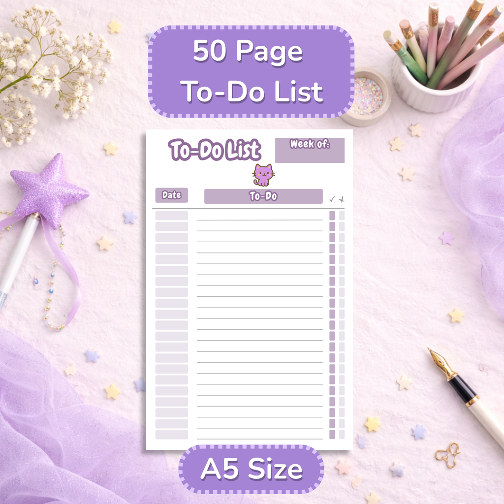 Cozy Cat To Do List Notepad | Kawaii Daily Planner Pad | Aesthetic Task List | Cat Lover Productivity Notepad