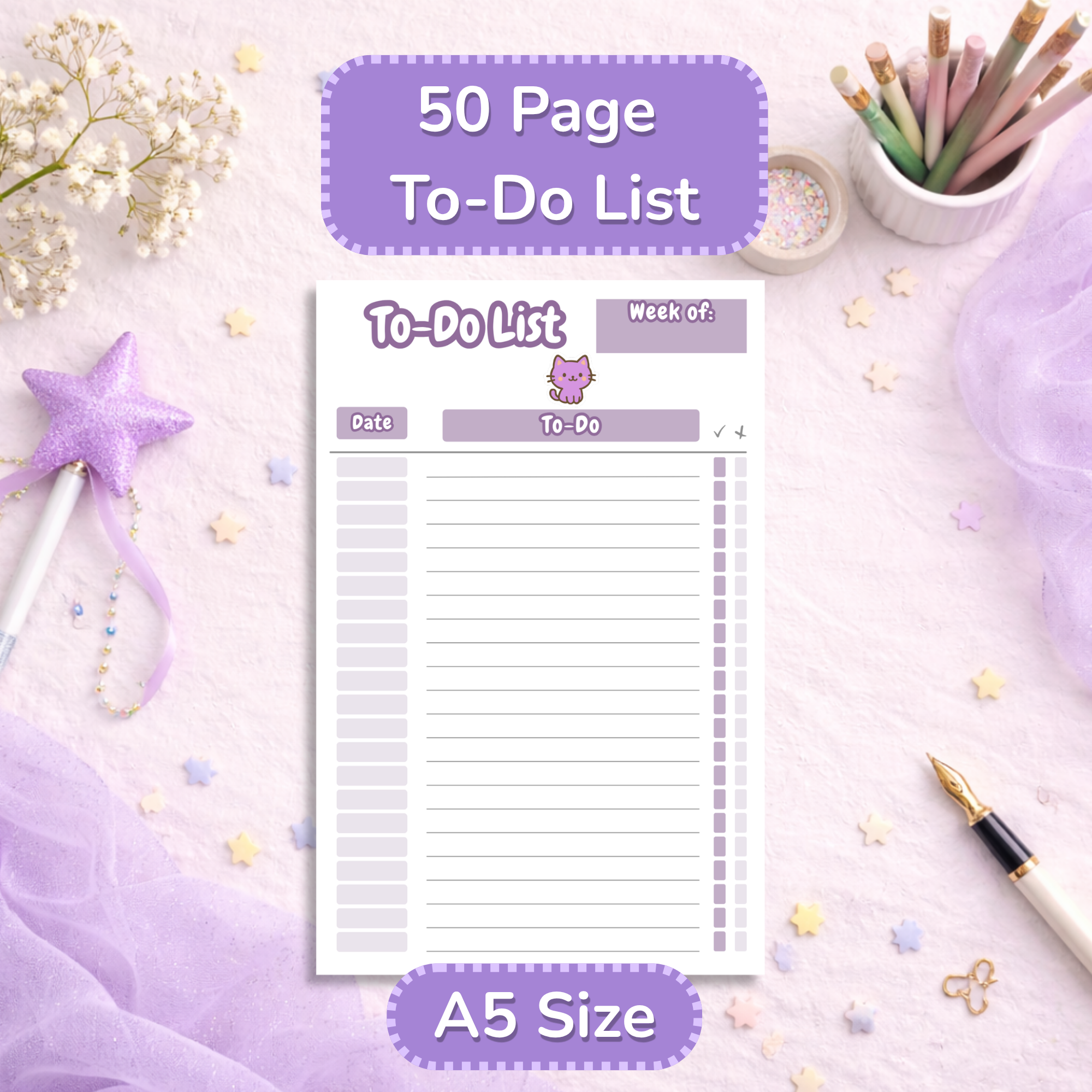Cute Cat To Do List Notepad | Kawaii Daily Planner Pad | Aesthetic Task List | Cat Lover Productivity Notepad