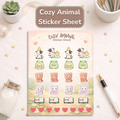Cute Animal Sticker Sheet | Kawaii Frog Cow Bear Cat Stickers | Aesthetic Planner Stickers | Cozy Desk Decor