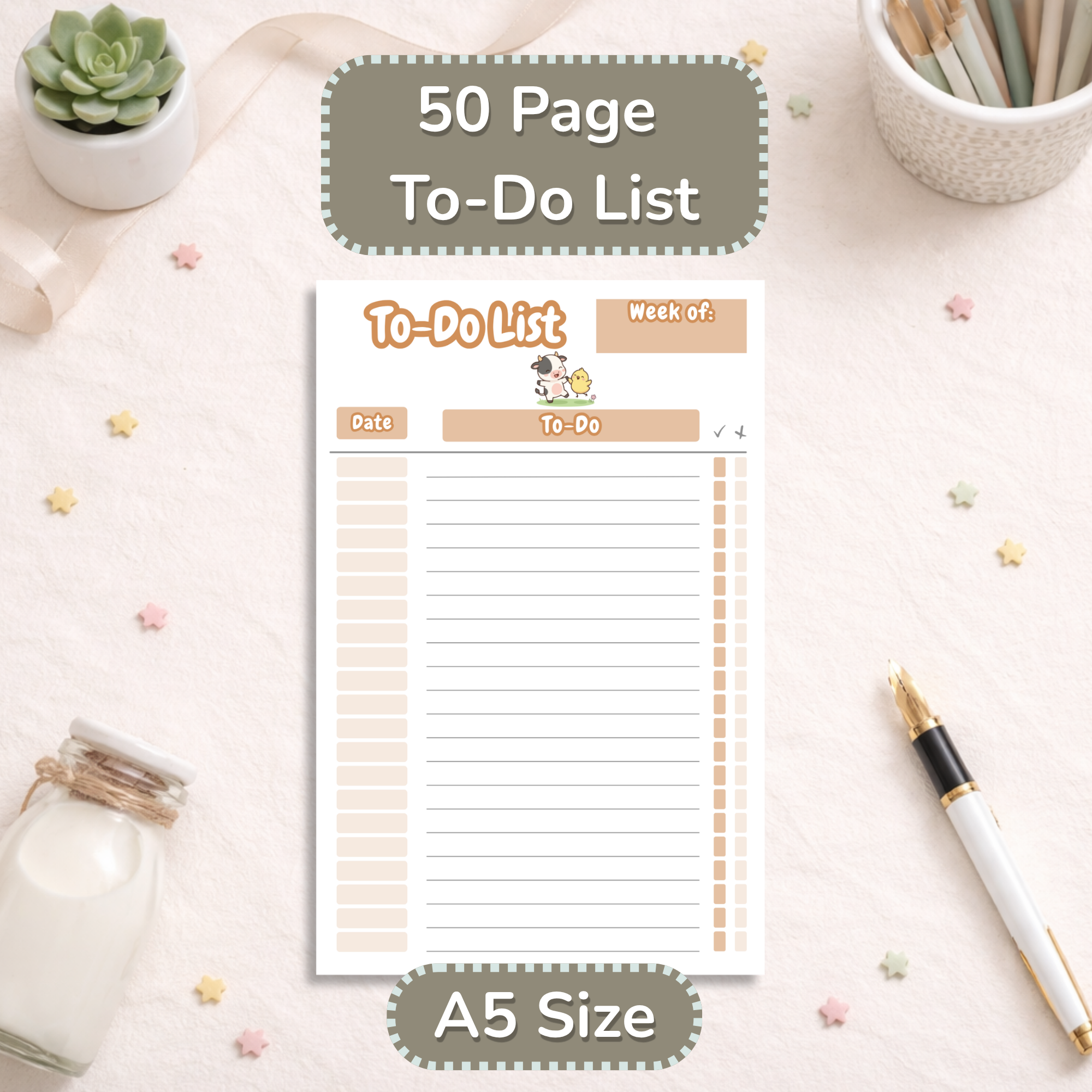 Cute Cow To Do List Notepad | Kawaii Daily Planner Pad | Aesthetic Task List | Farm Animal Productivity Notepad