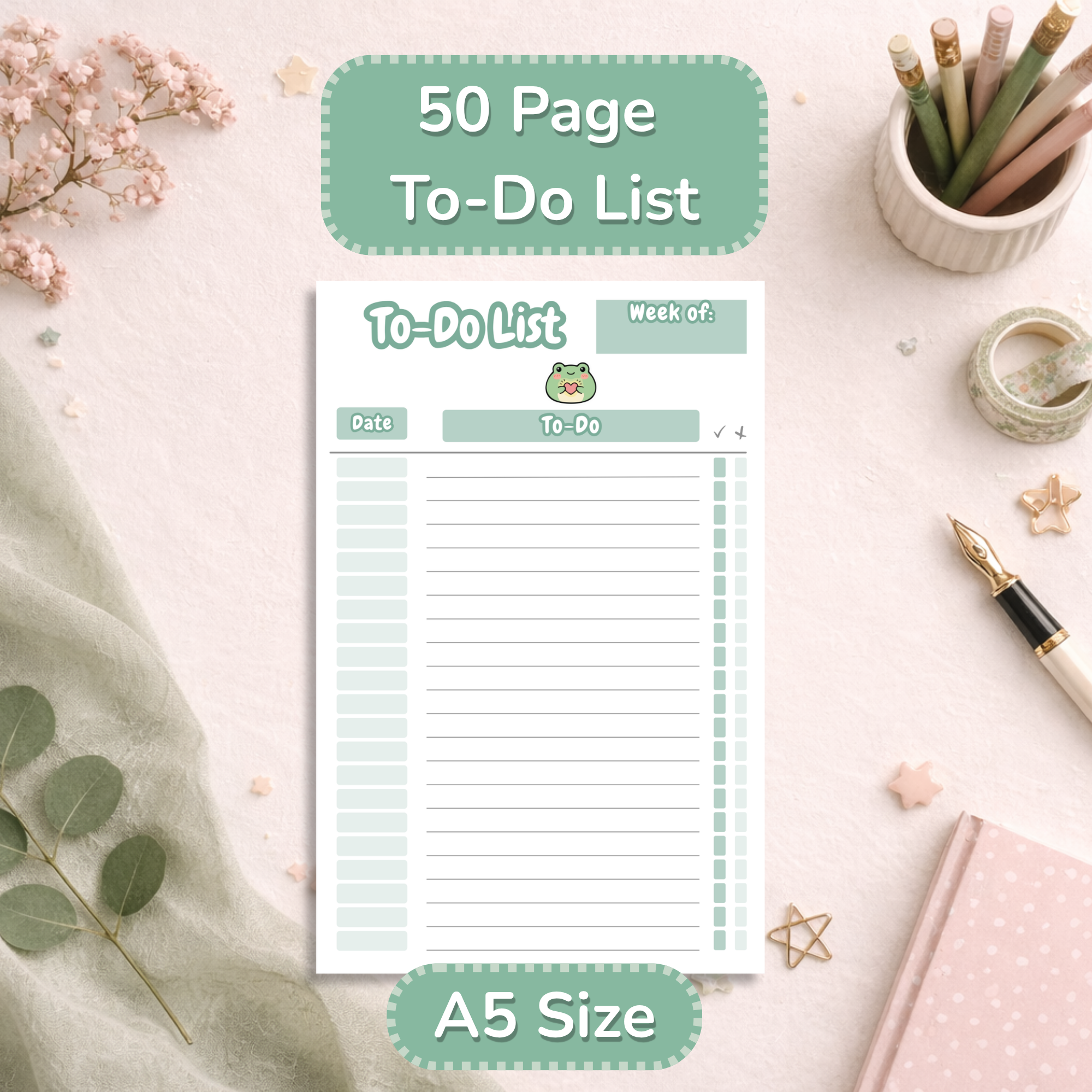 Cute Frog To Do List Notepad | Kawaii Daily Planner Pad | Aesthetic Task List | Productivity Notepad