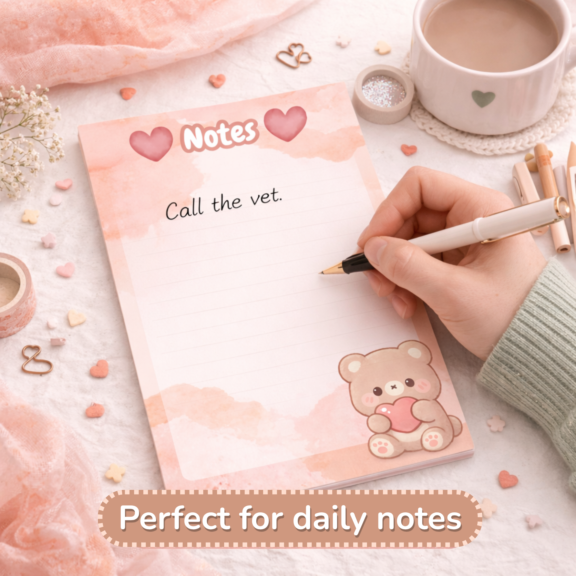 Cute Bear Notepad, A5 Kawaii Stationery, 50 Page Writing Pad, Aesthetic Desk Accessories, Cozy Office Supplies, Gift for Her