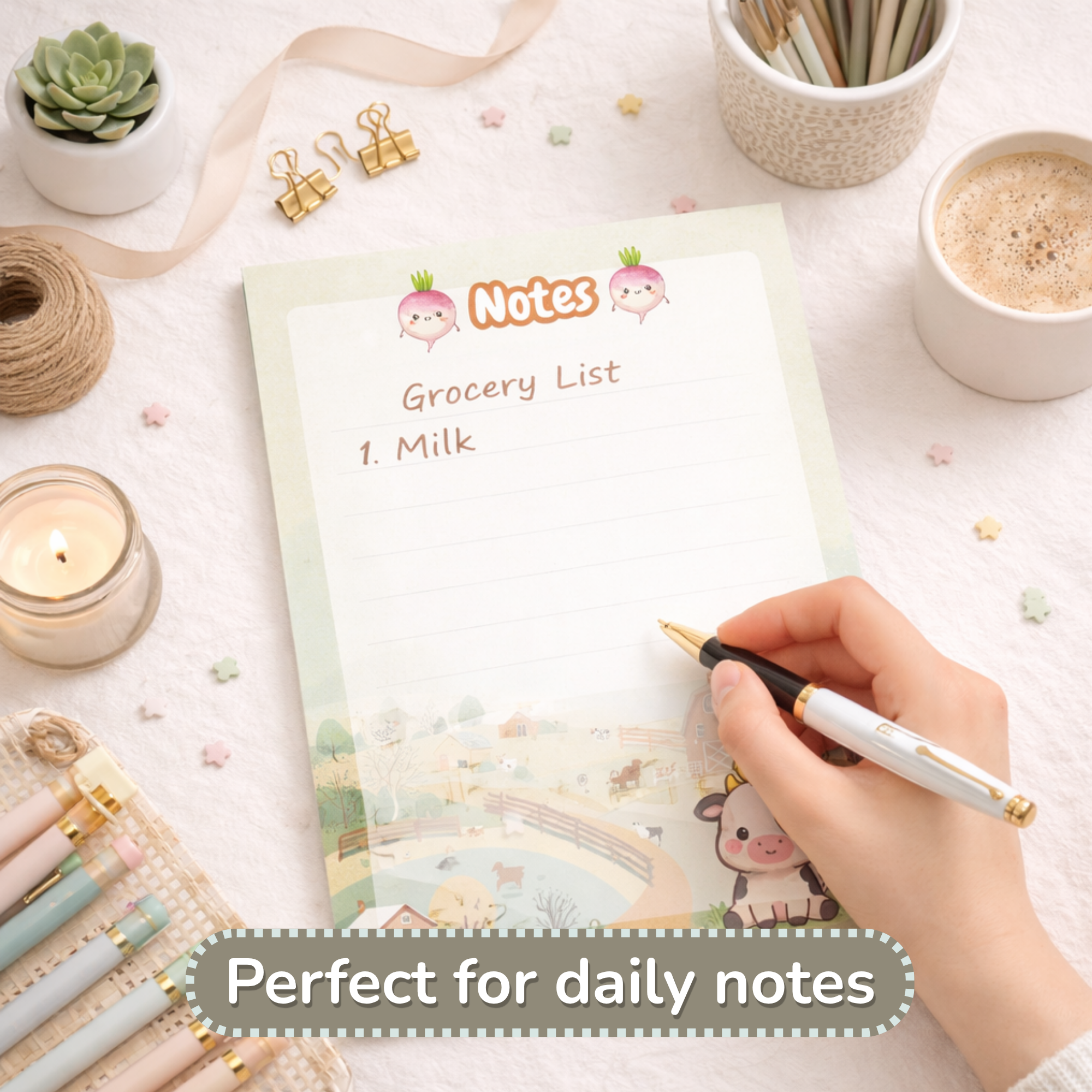 Cute Cow Notepad, A5 Kawaii Stationery, 50 Page Writing Pad, Aesthetic Desk Accessories, Farm Animal Office Supplies, Gift for Her