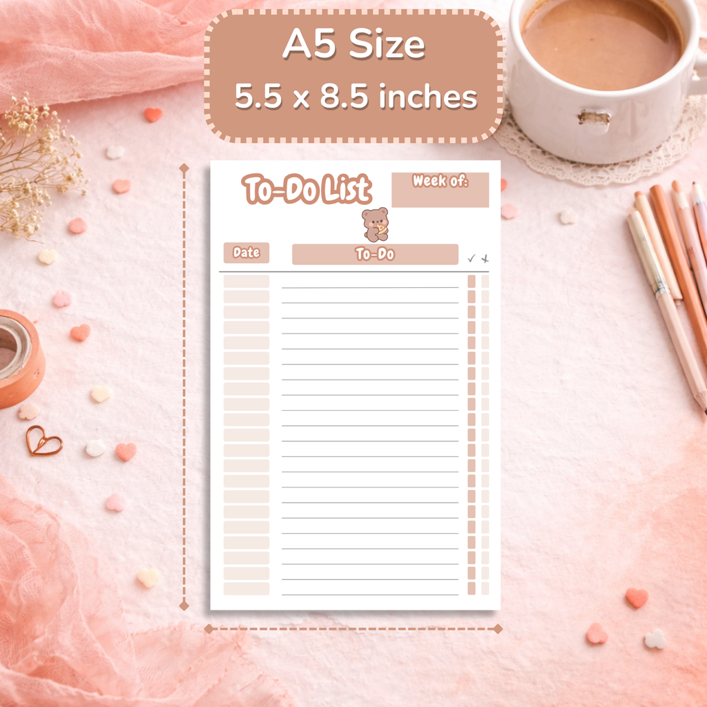 Cozy Bear To Do List Notepad | Kawaii Daily Planner Pad | Aesthetic Task List | Cozy Productivity Notepad