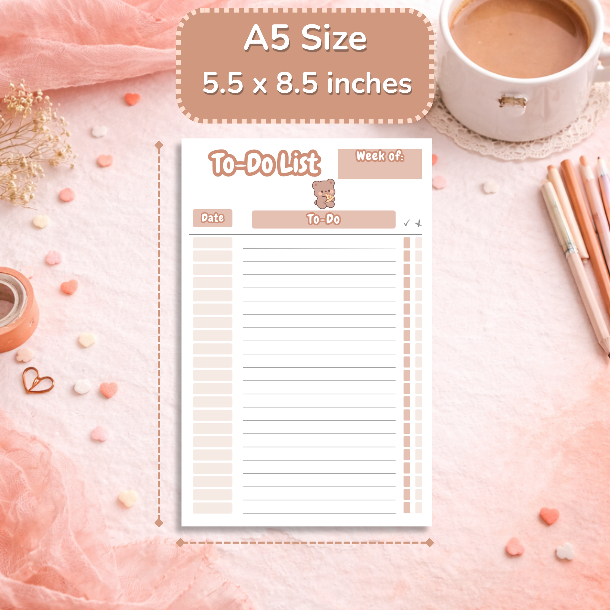 Cute Bear To Do List Notepad | Kawaii Daily Planner Pad | Aesthetic Task List | Cozy Productivity Notepad