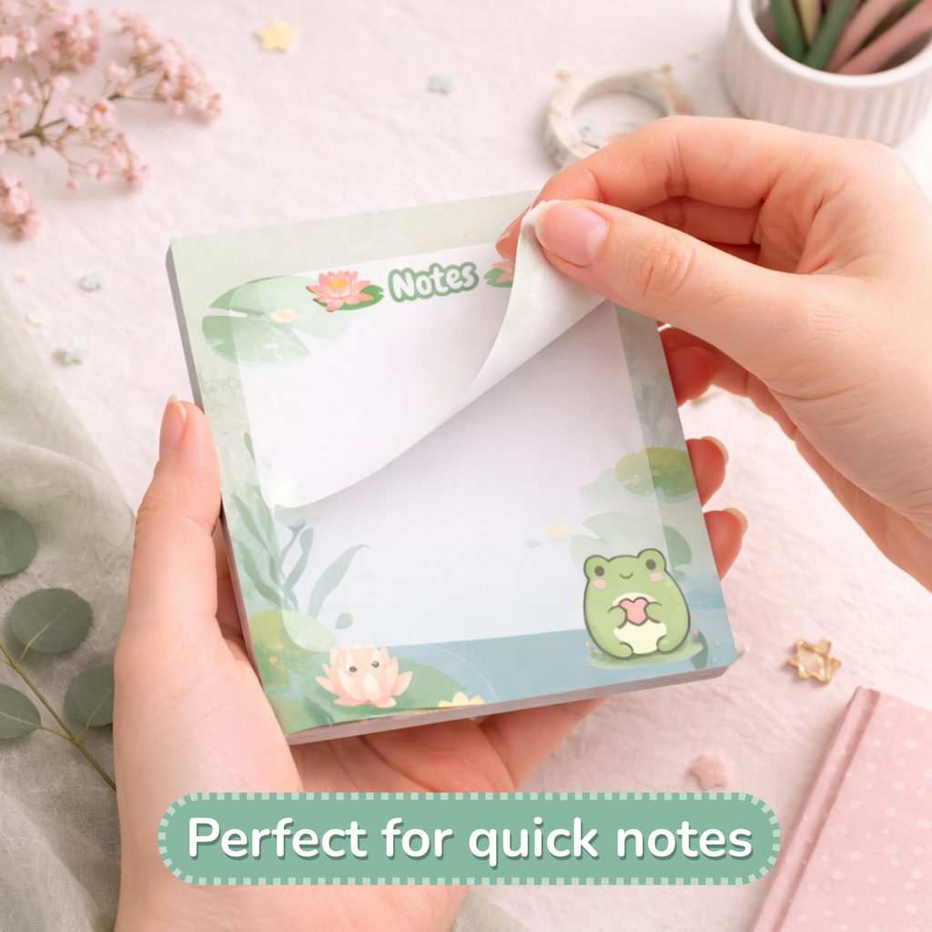 Cozy Frog Sticky Notes | Kawaii Memo Pad | Aesthetic Planner Notes | Desk Accessories
