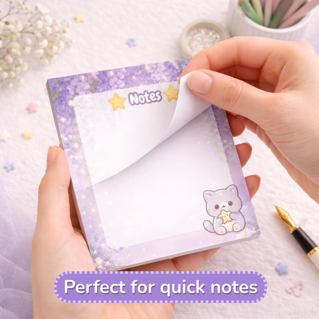 Cozy Cat Sticky Notes | Kawaii Memo Pad | Aesthetic Planner Notes | Desk Accessories for Cat Lovers