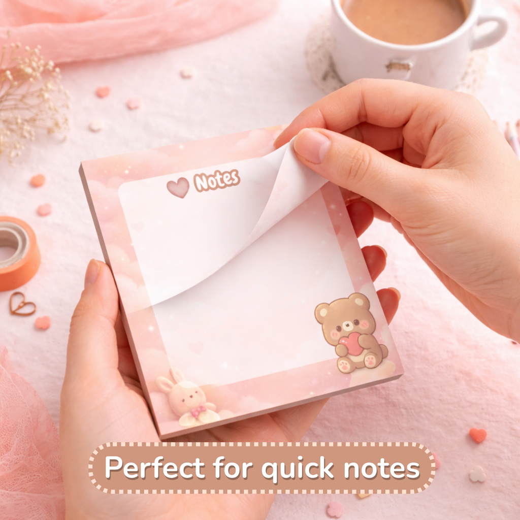 Cozy Bear Sticky Notes | Kawaii Memo Pad | Aesthetic Planner Notes | Cozy Desk Accessories