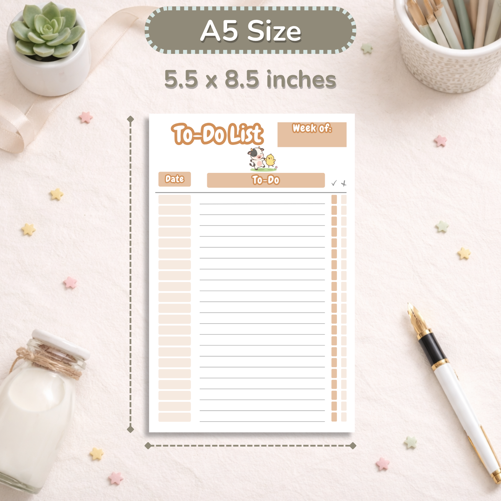 Cute Cow To Do List Notepad | Kawaii Daily Planner Pad | Aesthetic Task List | Farm Animal Productivity Notepad