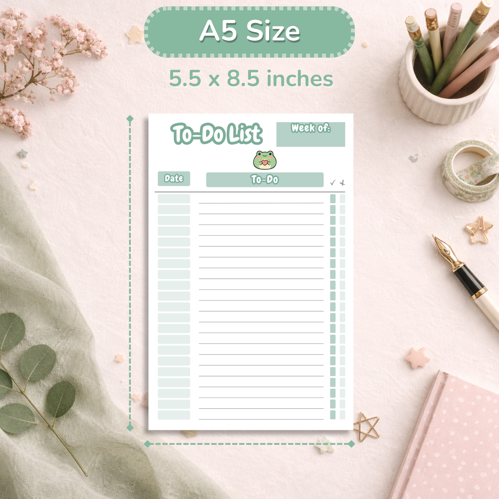 Cute Frog To Do List Notepad | Kawaii Daily Planner Pad | Aesthetic Task List | Productivity Notepad