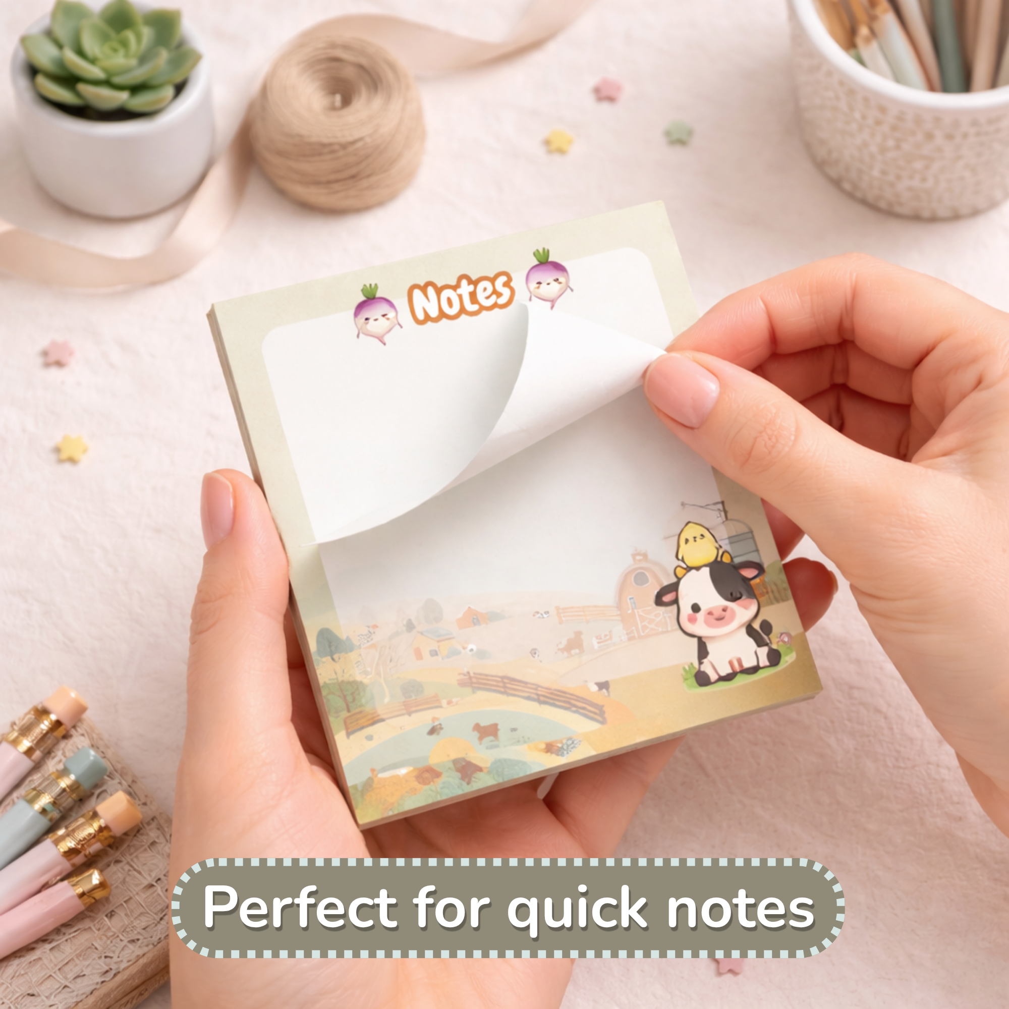 Cute Cow Sticky Notes | Kawaii Memo Pad | Aesthetic Planner Notes | Farm Animal Desk Accessories