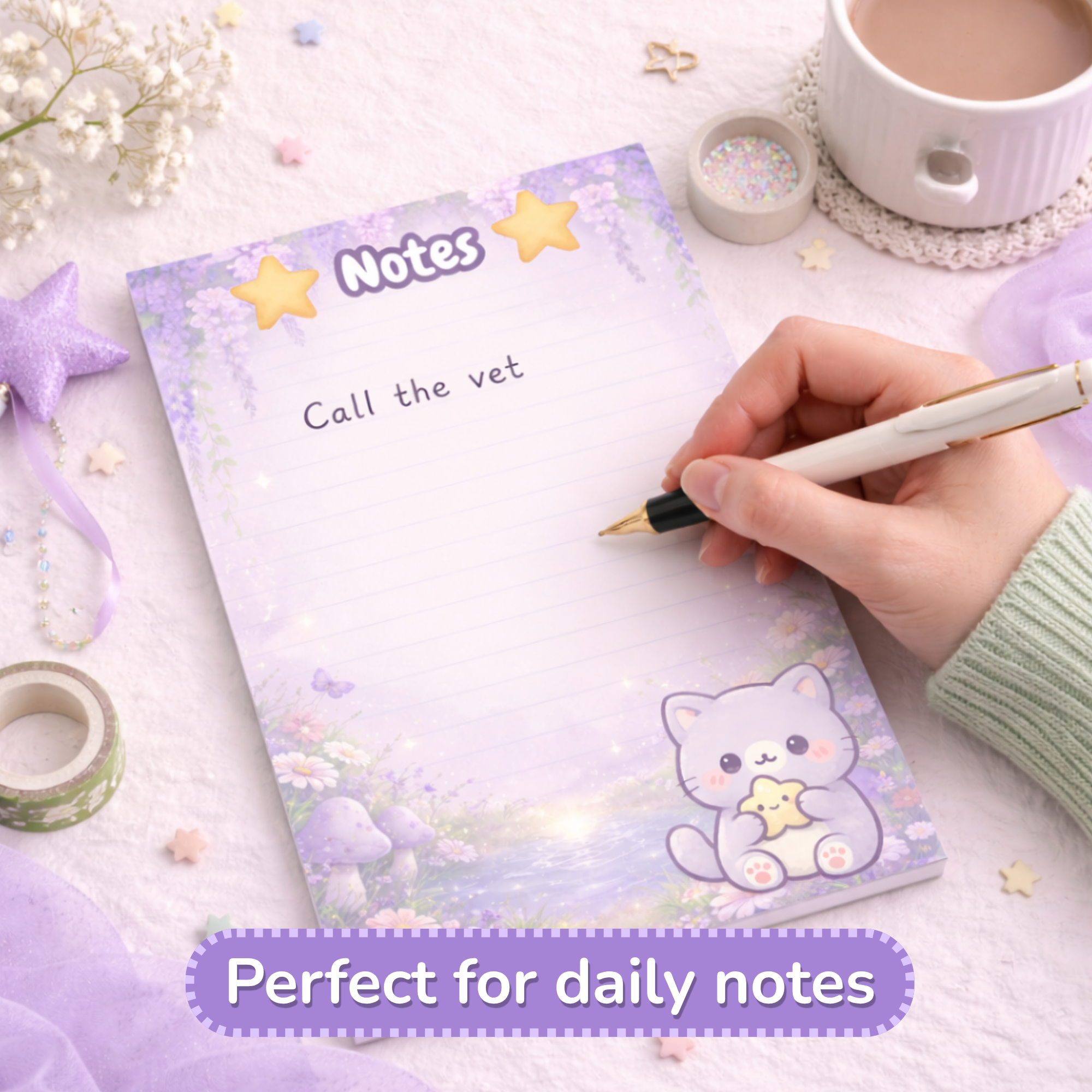 Cute Cat Notepad, A5 Kawaii Stationery, 50 Page Writing Pad, Aesthetic Desk Accessories, Cozy Office Supplies, Gift for Her
