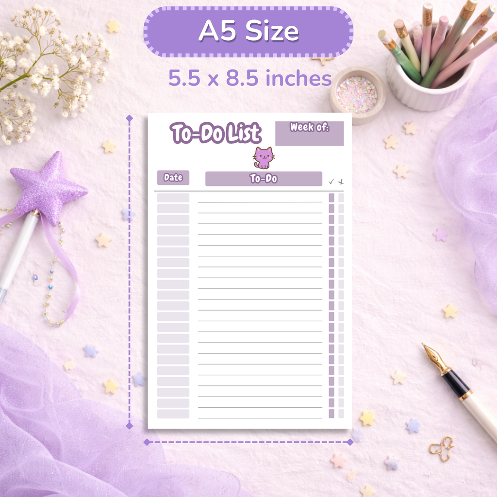 Cozy Cat To Do List Notepad | Kawaii Daily Planner Pad | Aesthetic Task List | Cat Lover Productivity Notepad