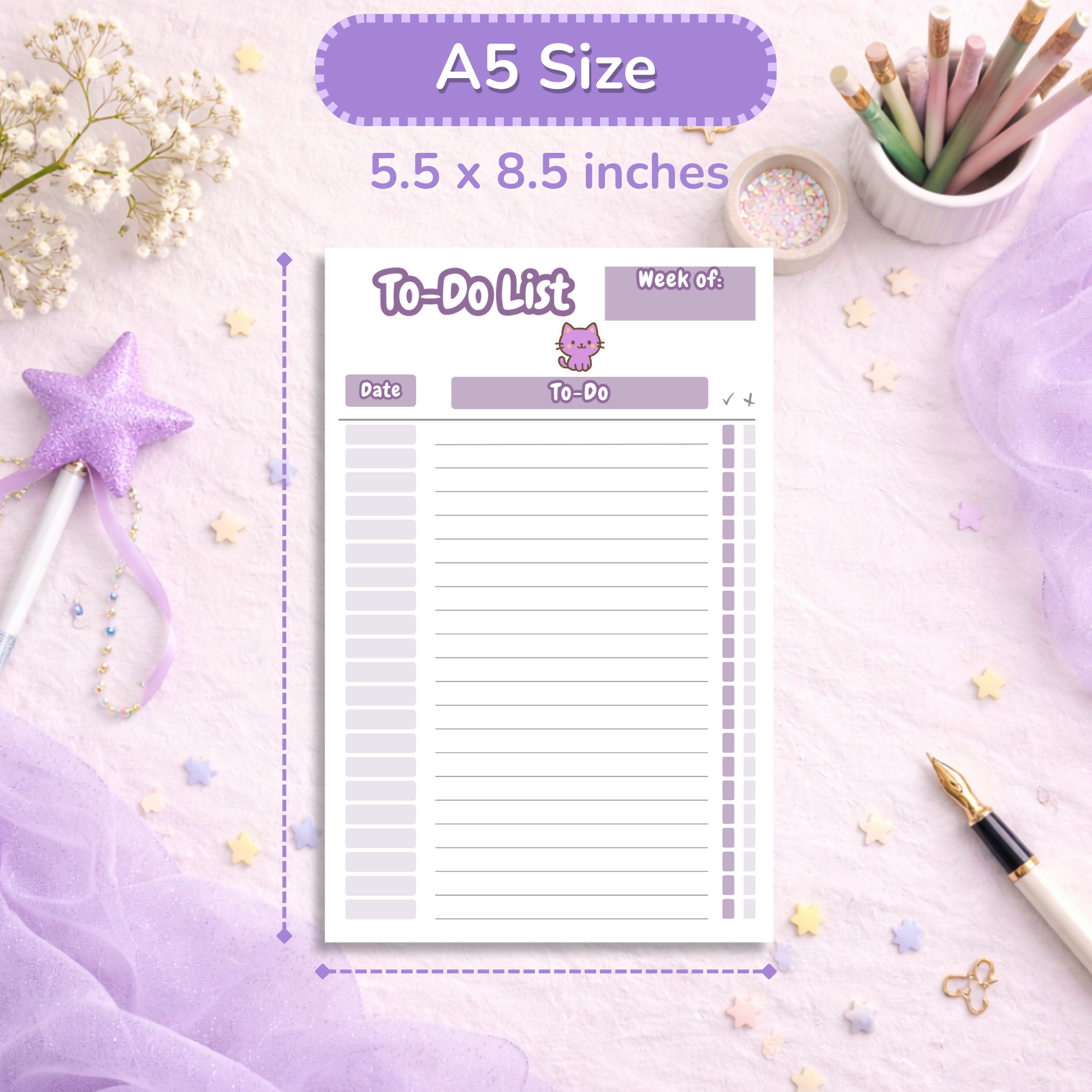 Cute Cat To Do List Notepad | Kawaii Daily Planner Pad | Aesthetic Task List | Cat Lover Productivity Notepad