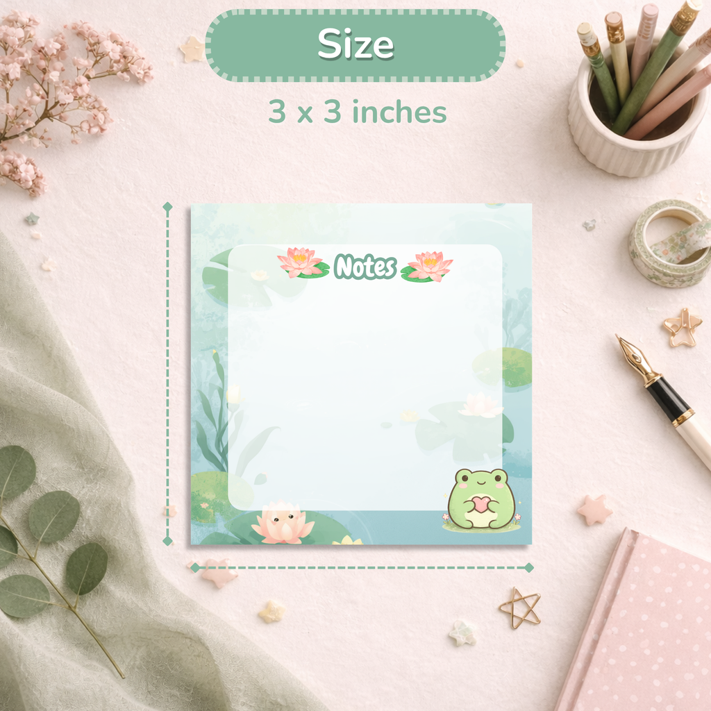 Cozy Frog Sticky Notes | Kawaii Memo Pad | Aesthetic Planner Notes | Desk Accessories