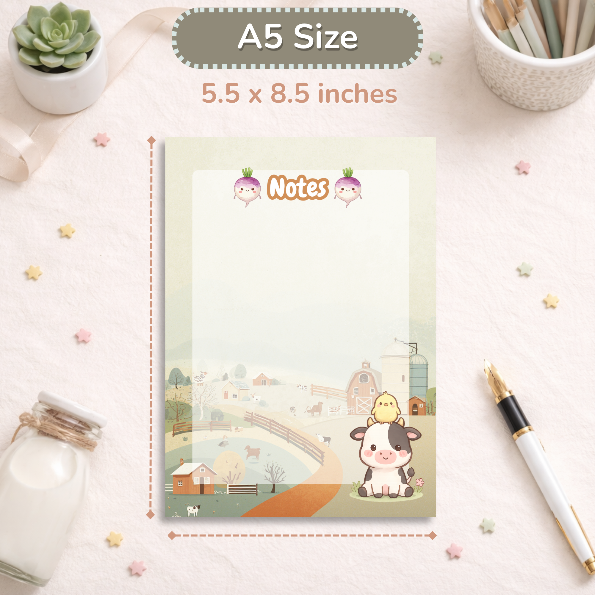 Cute Cow Notepad, A5 Kawaii Stationery, 50 Page Writing Pad, Aesthetic Desk Accessories, Farm Animal Office Supplies, Gift for Her