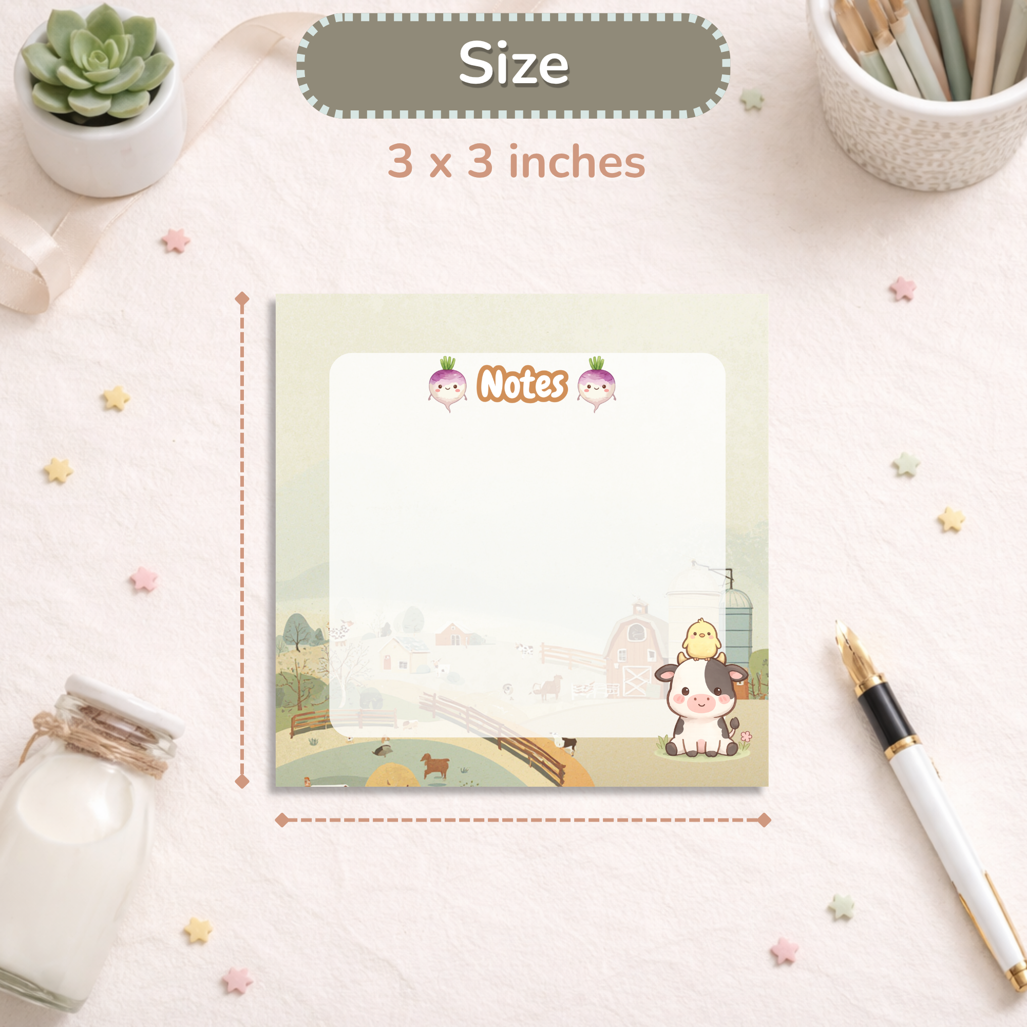 Cute Cow Sticky Notes | Kawaii Memo Pad | Aesthetic Planner Notes | Farm Animal Desk Accessories