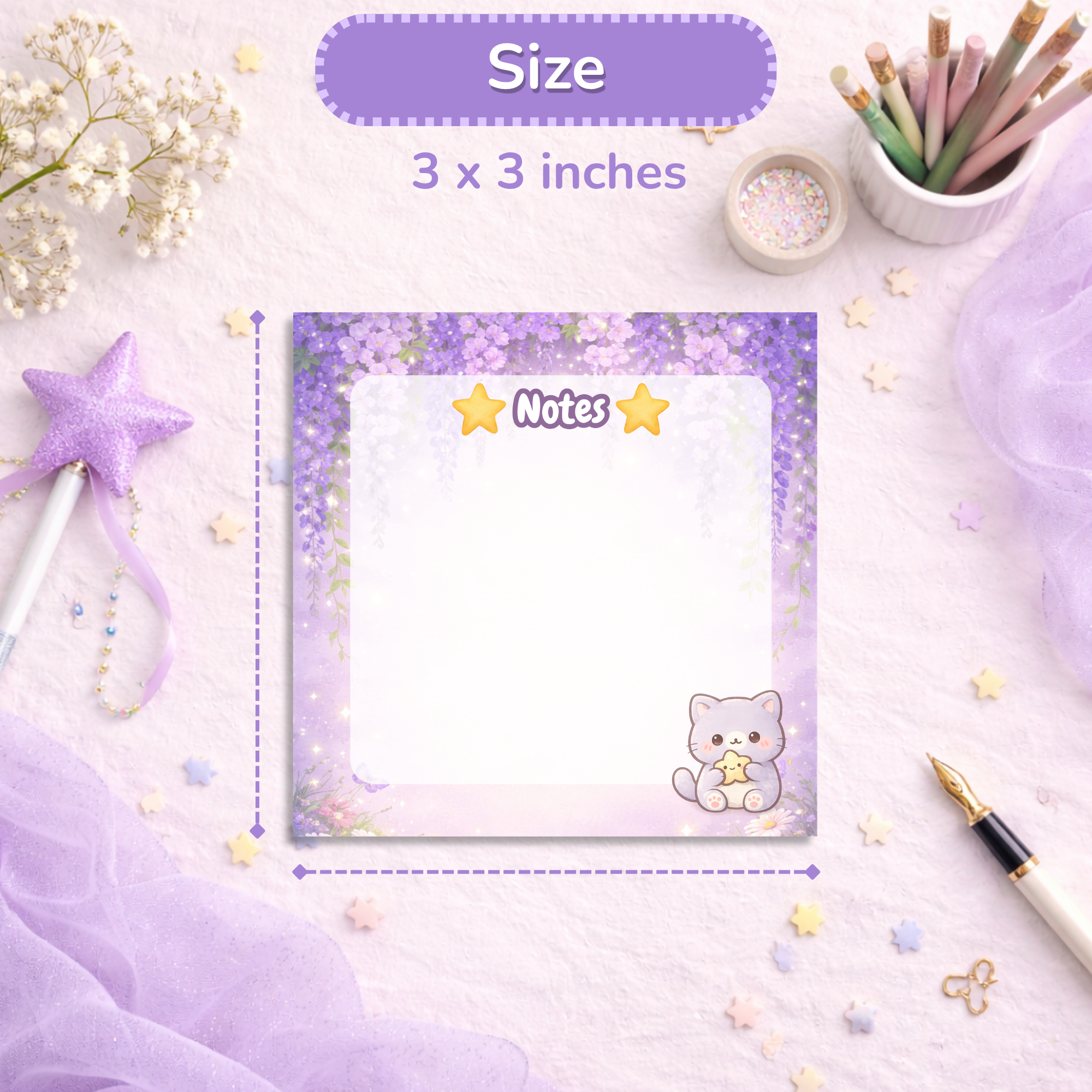 Cute Cat Sticky Notes | Kawaii Memo Pad | Aesthetic Planner Notes | Desk Accessories for Cat Lovers