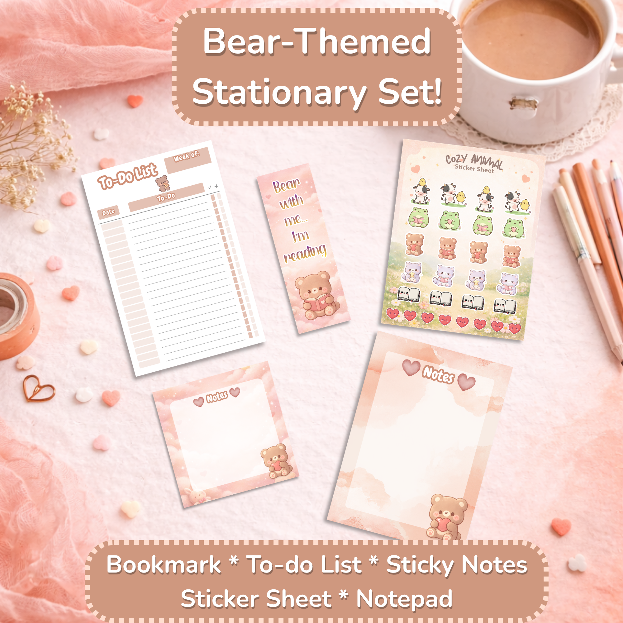 Cute Bear Notepad, A5 Kawaii Stationery, 50 Page Writing Pad, Aesthetic Desk Accessories, Cozy Office Supplies, Gift for Her