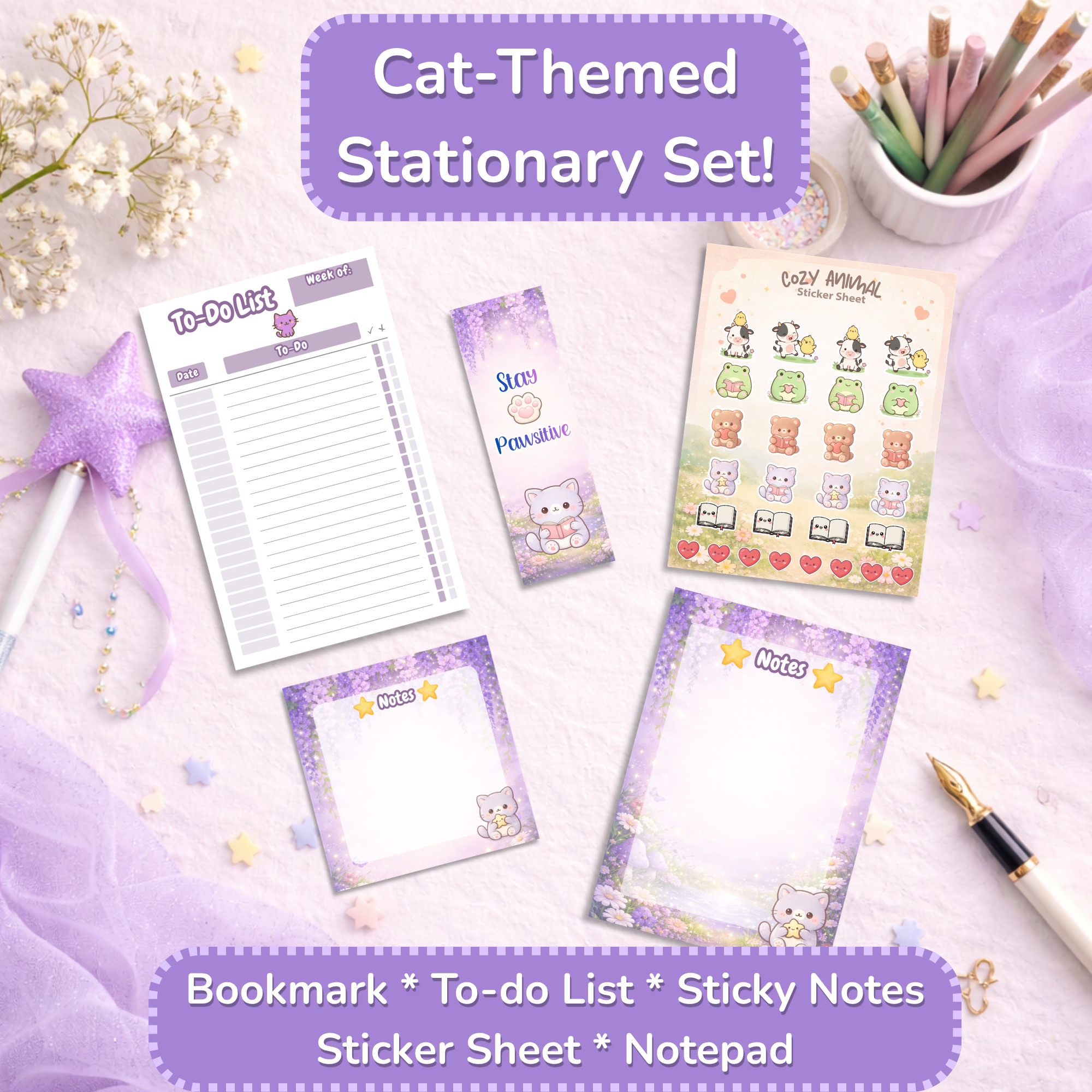 Cute Cat To Do List Notepad | Kawaii Daily Planner Pad | Aesthetic Task List | Cat Lover Productivity Notepad