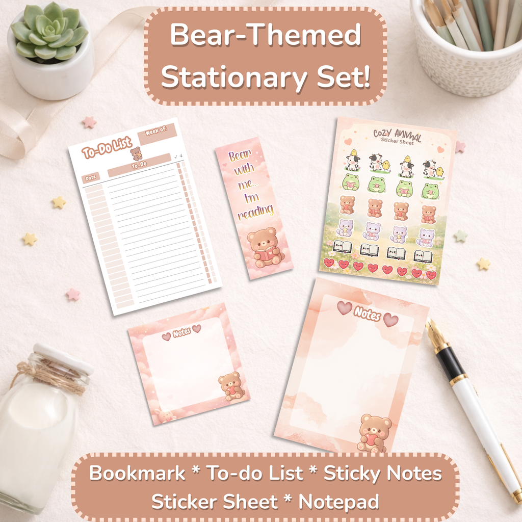 Cozy Bear Sticky Notes | Kawaii Memo Pad | Aesthetic Planner Notes | Cozy Desk Accessories