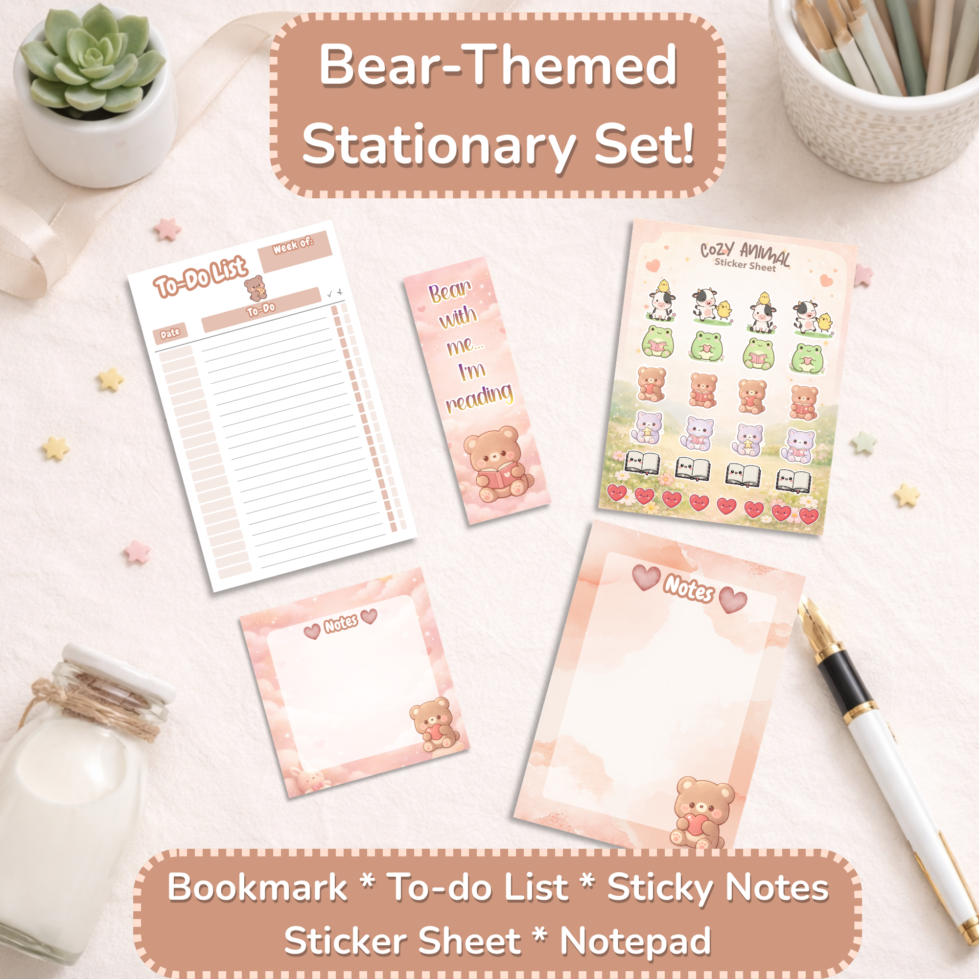 Cute Bear Sticky Notes | Kawaii Memo Pad | Aesthetic Planner Notes | Cozy Desk Accessories