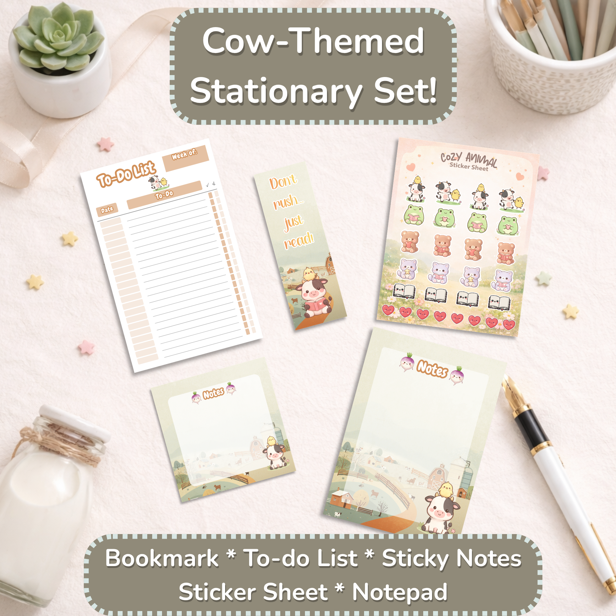 Cute Cow Bookmark | Kawaii Animal Bookmark | Aesthetic Reading Accessory | Farm Animal Gift | Planner Bookmark