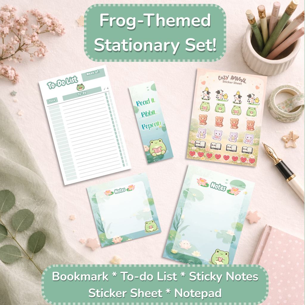 Cozy Frog Notepad, A5 Kawaii Stationery, 50 Page Writing Pad, Aesthetic Desk Accessories, Cozy Office Supplies, Gift for Her