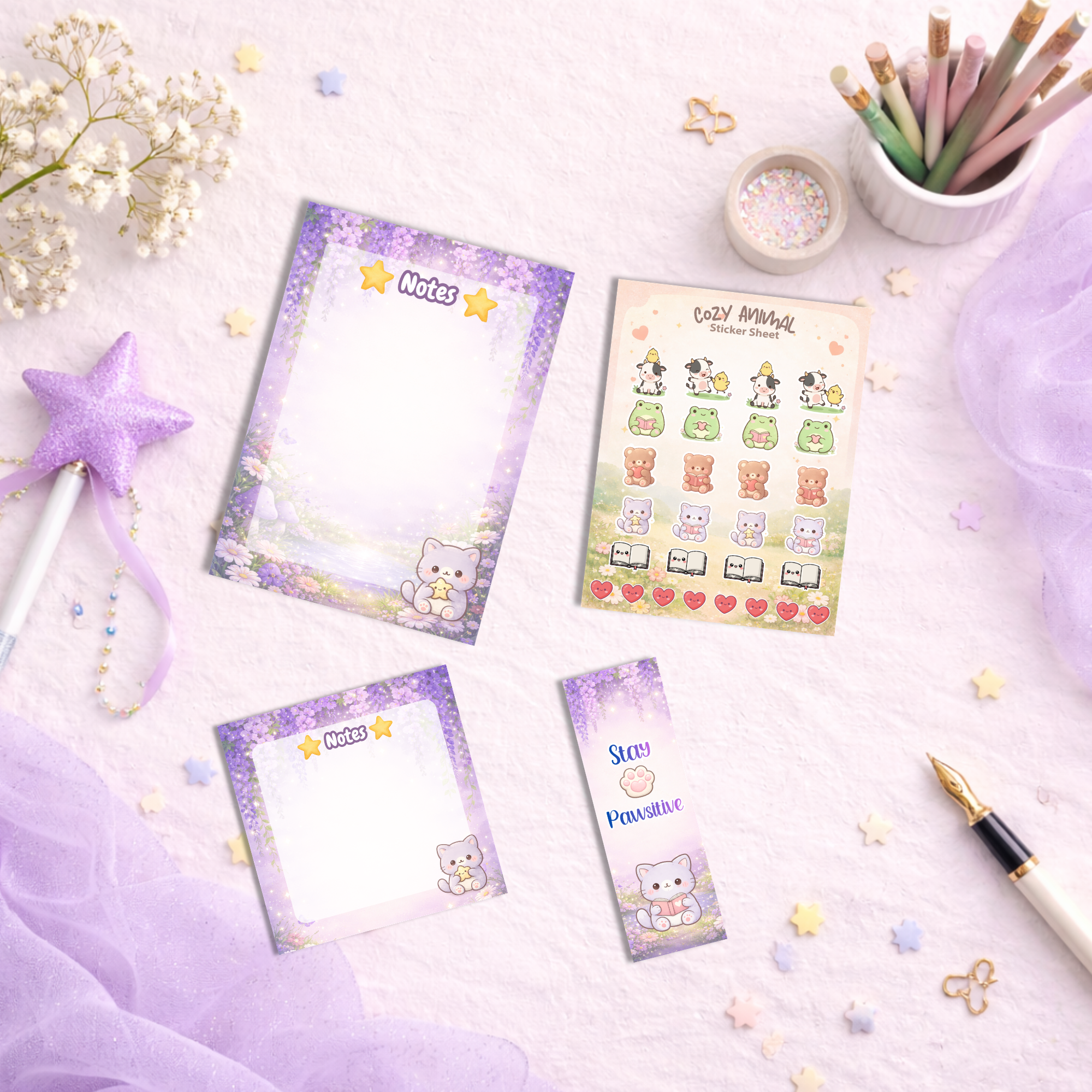 Cozy Cat Starter Set | Kawaii Stationery Bundle